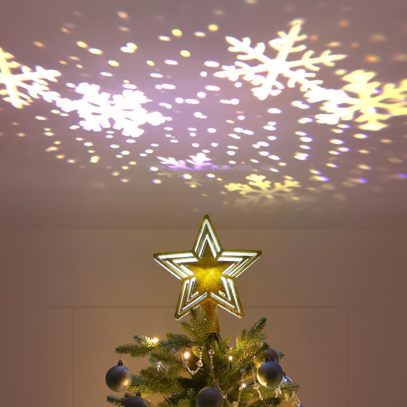 Star Tree Topper - LED Projection Tree Topper Star Golden