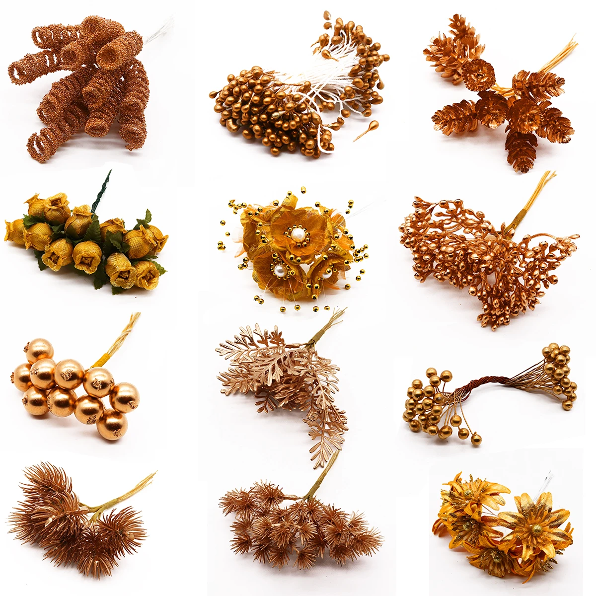 Christmas Wreath Fake - 6/10/12/20/24/200pcs Gold Mixed Hybrid Flower Cherry