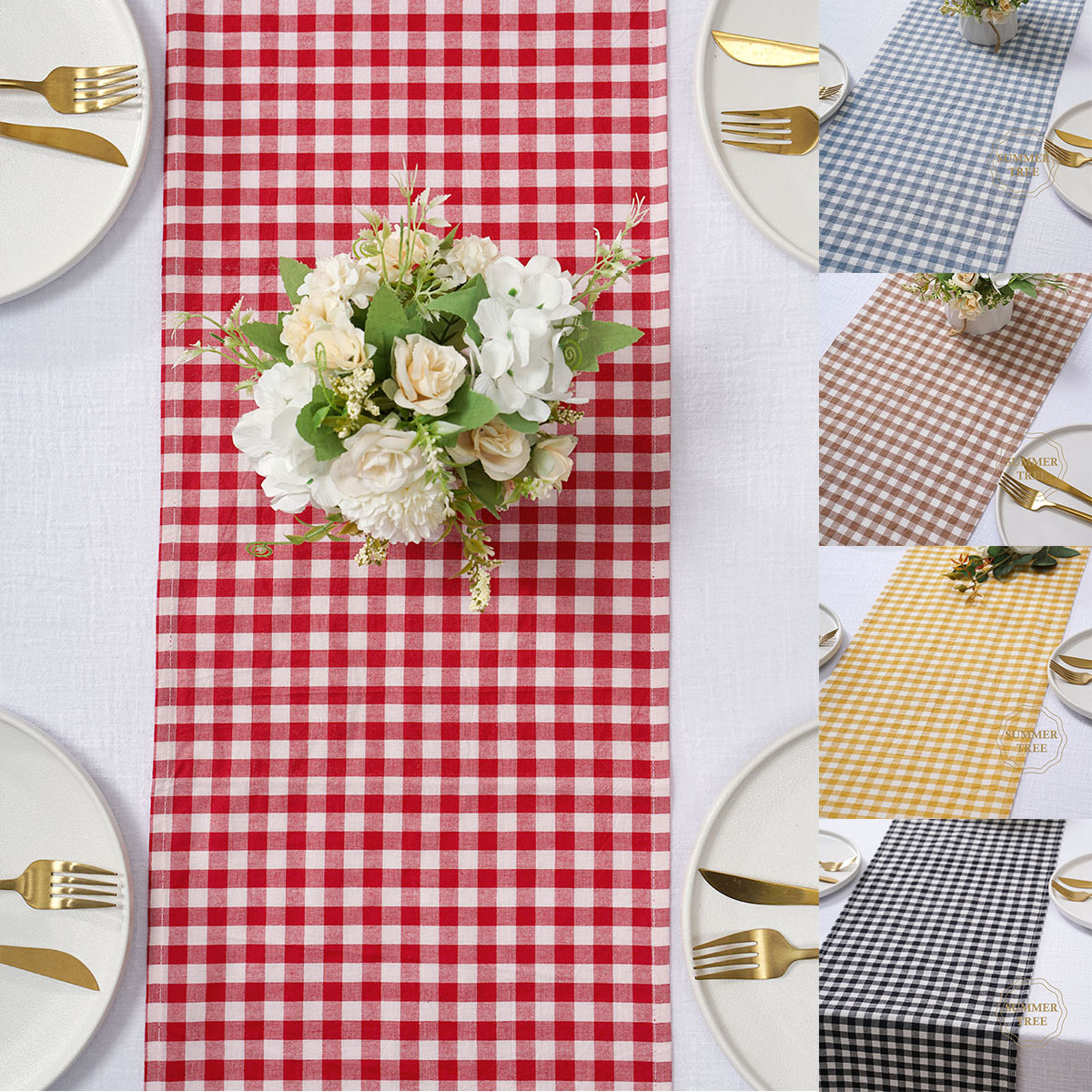 Christmas Table Runner - Rustic Plaid Cotton Table Runner Gingham
