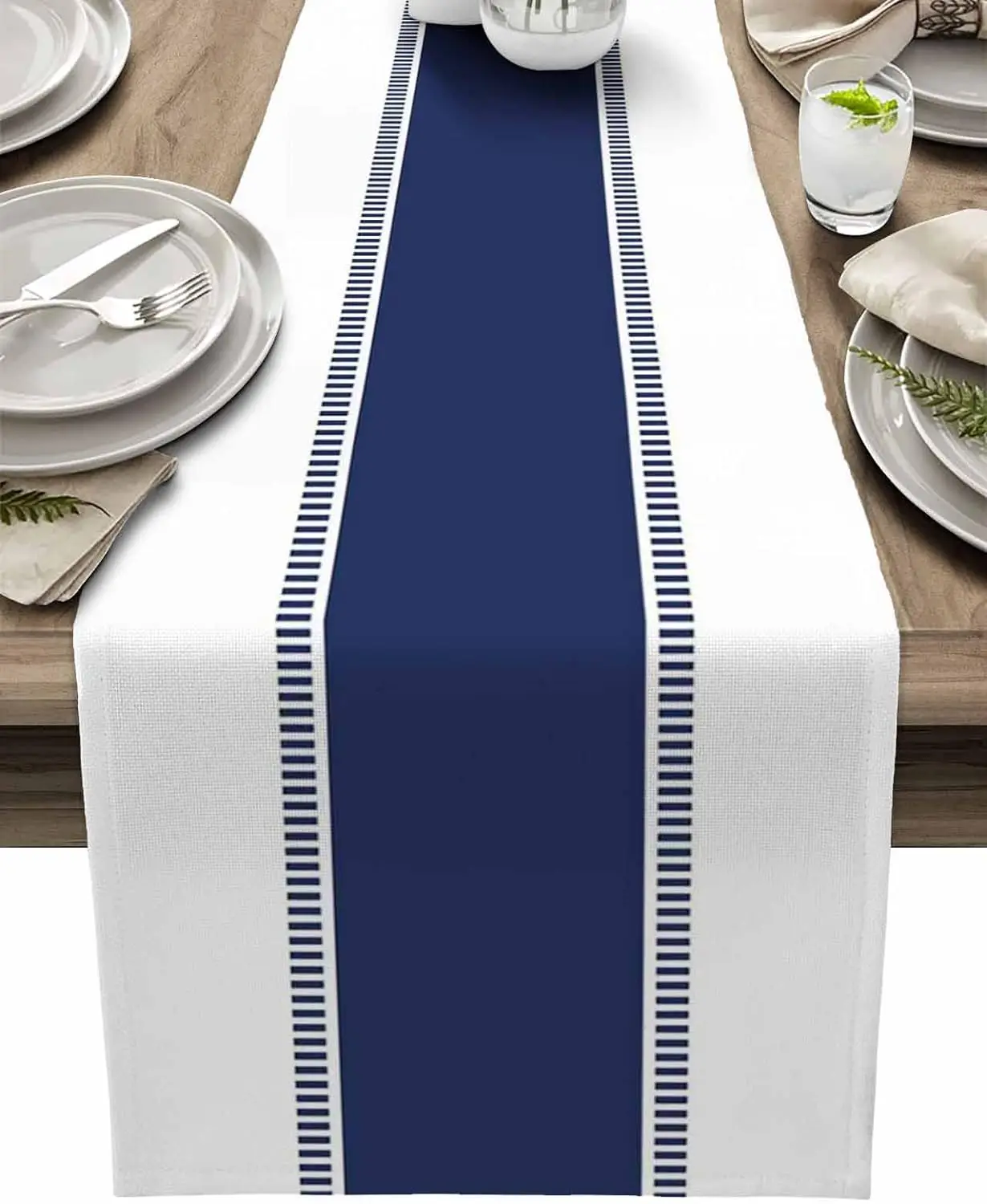 Navy Blue Stripes Linen Table  - Christmas Table Runner review and price