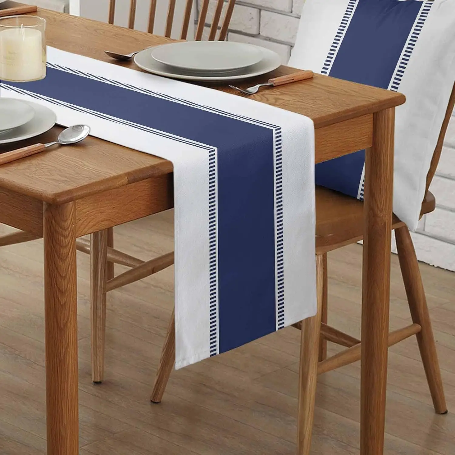 Navy Blue Stripes Linen Table  - Christmas Table Runner review and price