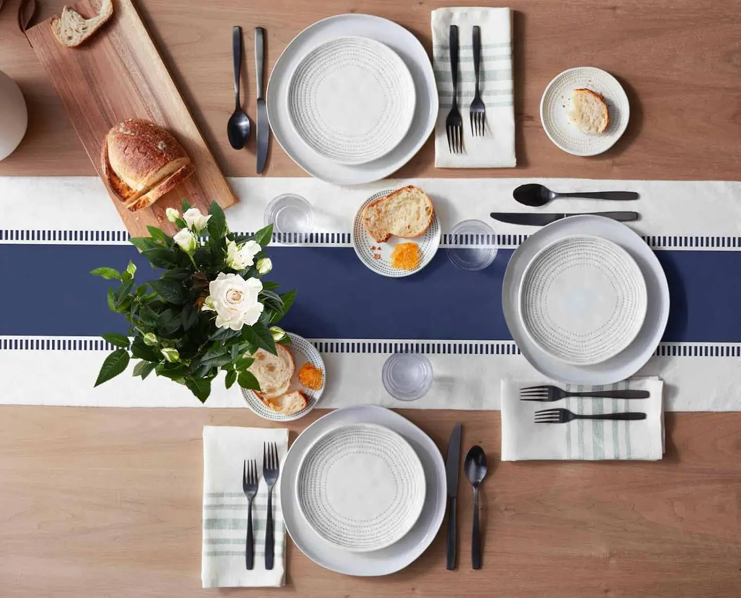Navy Blue Stripes Linen Table  - Christmas Table Runner review and price
