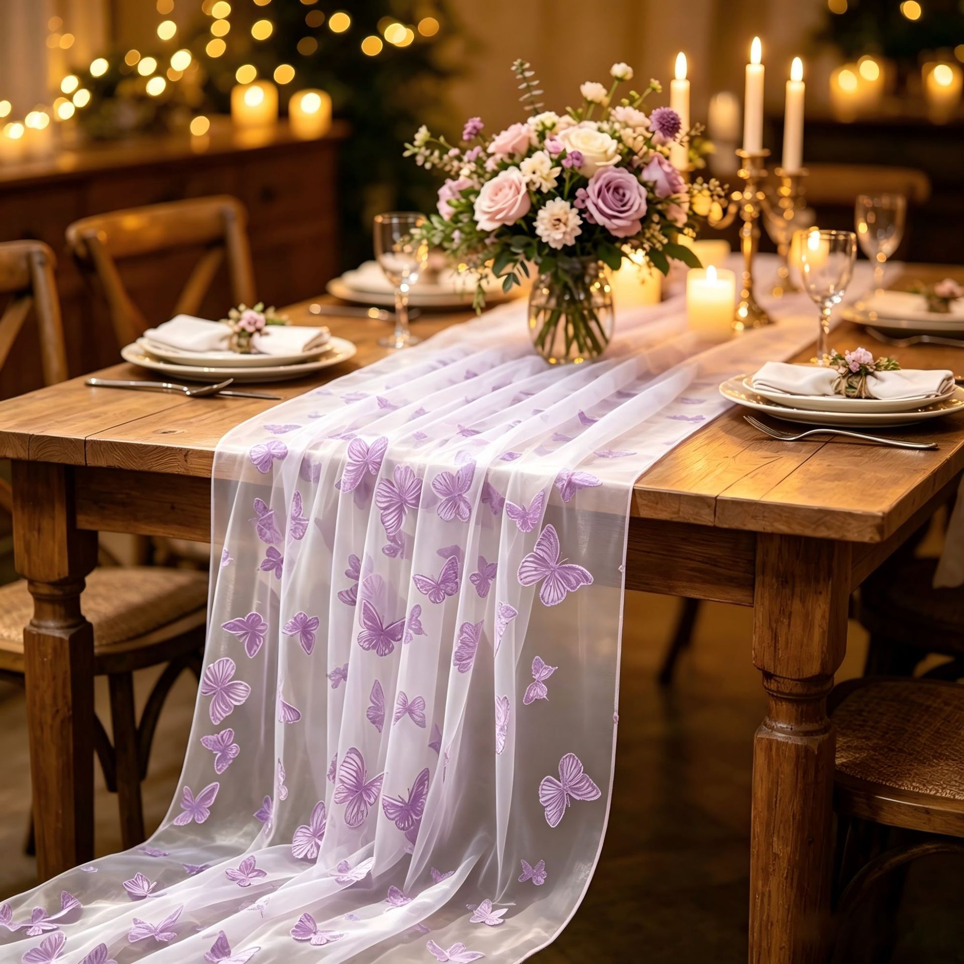 Nylon Tulle Flocked Butterfly  - Christmas Table Runner review and price