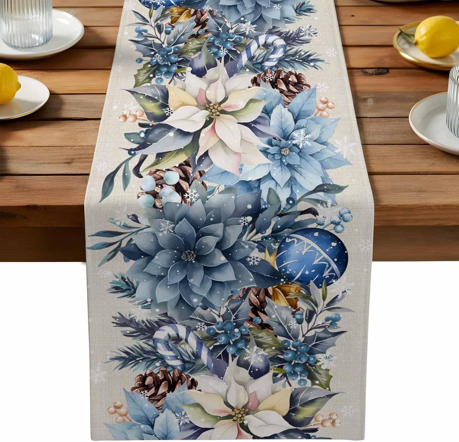 Christmas Blue Poinsettia Ball - Christmas Table Runner review and price