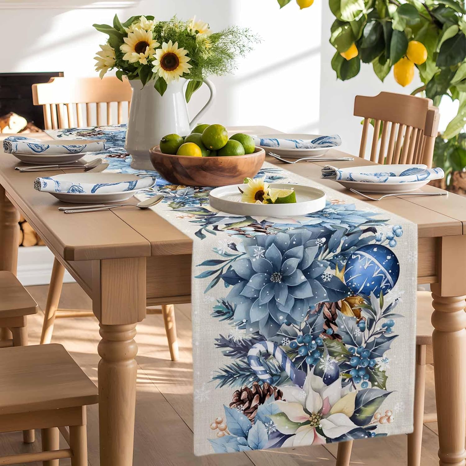 Christmas Blue Poinsettia Ball - Christmas Table Runner review and price