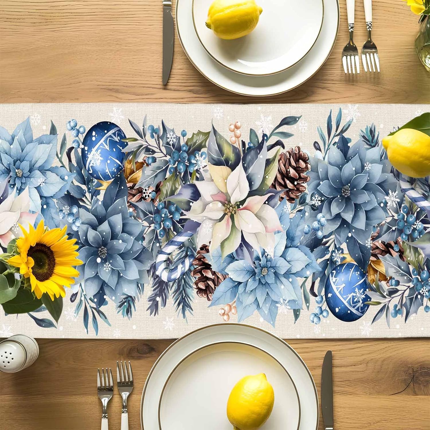 Christmas Blue Poinsettia Ball - Christmas Table Runner review and price