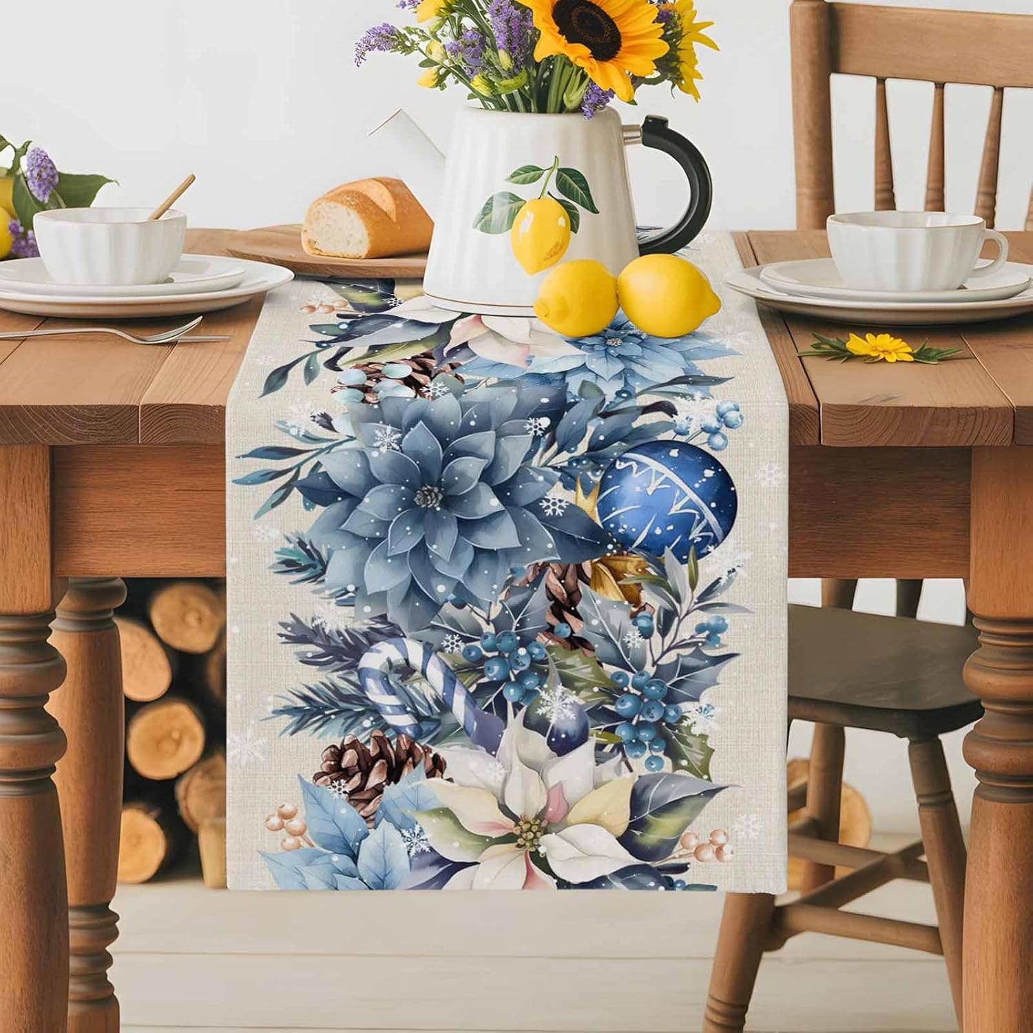 Christmas Blue Poinsettia Ball - Christmas Table Runner review and price